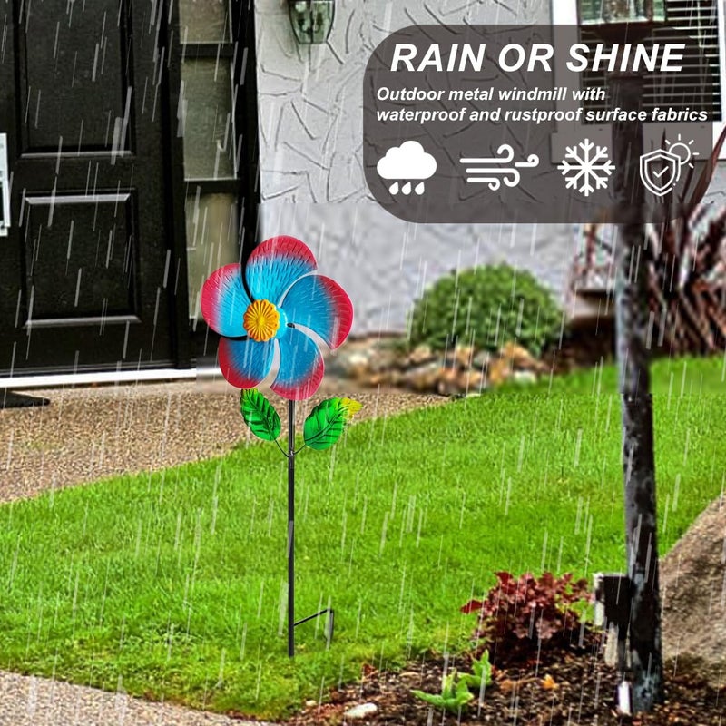 Senflame Garden Wind Spinners & Metal Wind Sculptures - Outdoor Windmill Decor with Vibrant Red & Blue, Yard Art for Patio Lawn Garden Ornament, Dynamic Wind Spinner Sculpture for Landscape 1Pack - Image 5